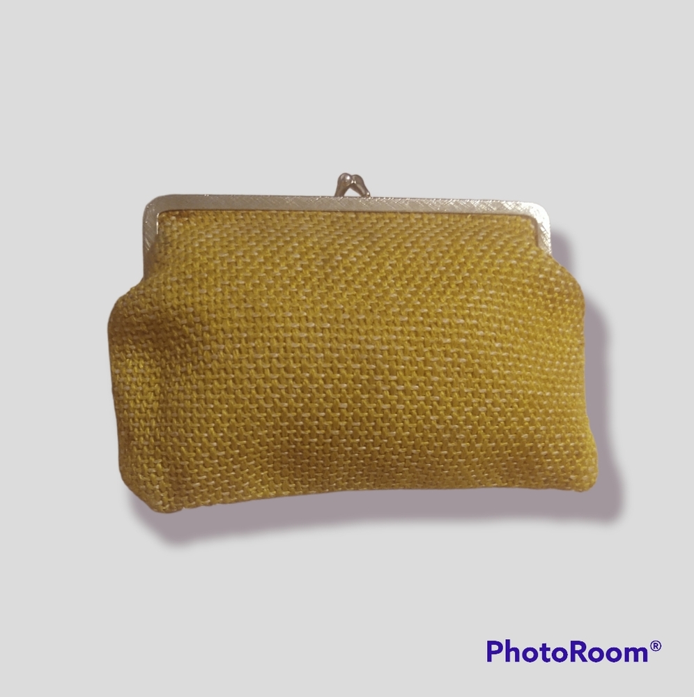 vintage yellow fabric clutch / large coin purse
